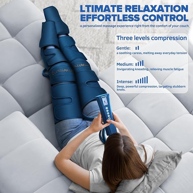 Air Compression Leg Massager with Heat - Ideal Christmas, Mother's Day and Father's Day Gifts for Men, Women, Dad, Mom - Relieves Foot and Knee Pain, Eases Varicose Veins, Cramps, Swelling and Edema