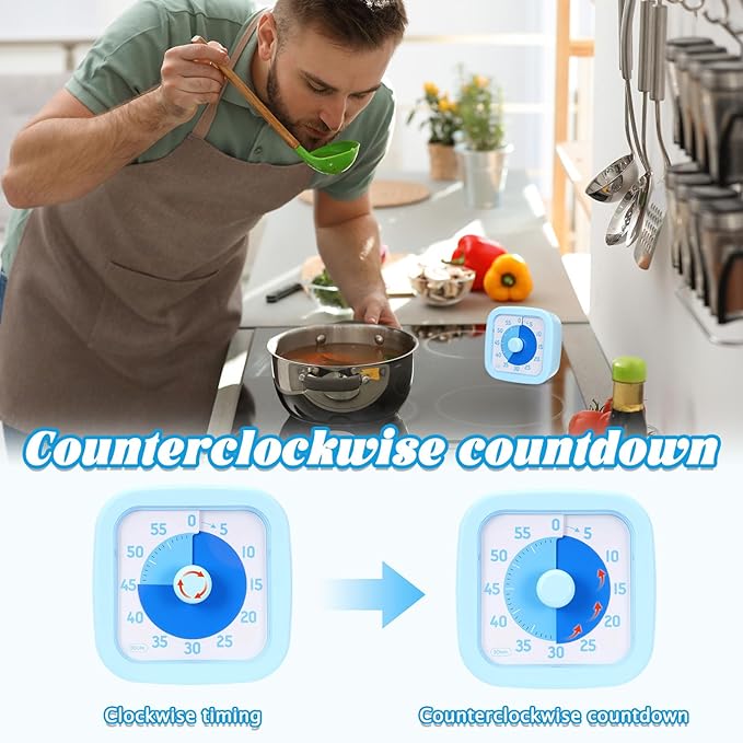 2 Pack Visual Timer 60 Minute Countdown Timer Colored Countdown Clock for Homeschool Supplies Study Tool, Classroom Home Office Time Management Tool (Classic, Blue, Green)