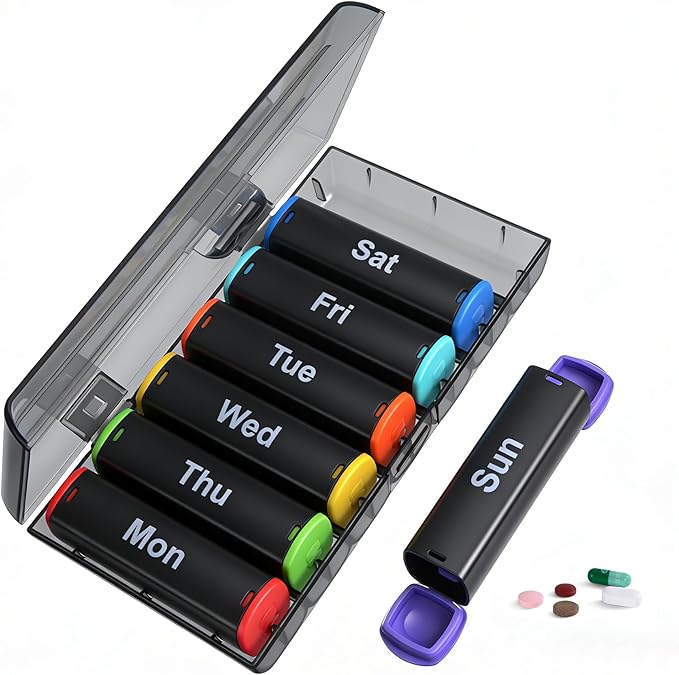 Weekly Pill Organizer 2 Times a Day - 7 Day AM PM Pill Box Large Travel Pill Case, Daily Pill Container Dispenser for Vitamins, Supplements, Fish Oils, Medication Storage Pill Holder, Black