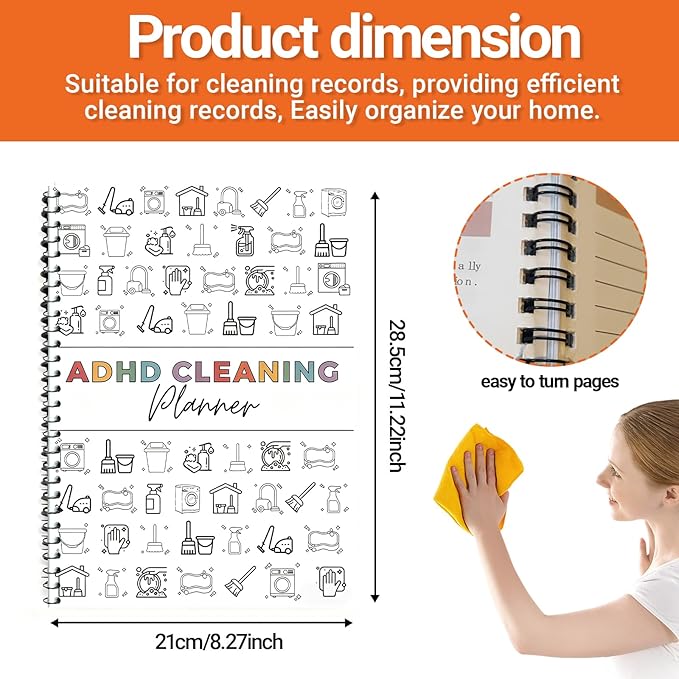ADHD Cleaning Planner, Editable Cleaning Planner DIY Organizing Planning Notebook for Adults Home Family Daily Tasks Chart
