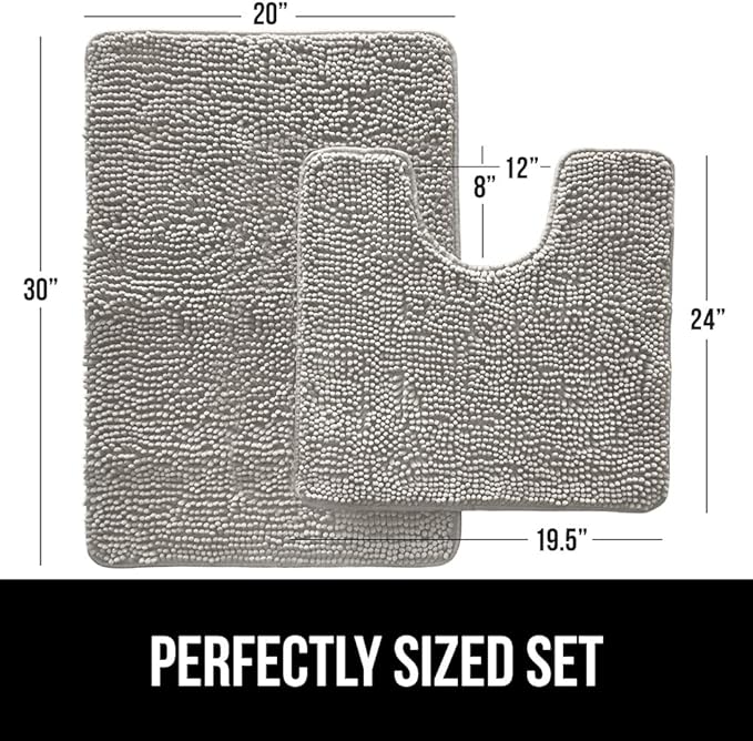 GORILLA GRIP Bathroom Rug Sets, Soft Chenille 2 Piece Area Rugs Set, Toilet Base Mat and 30x20 Carpet, Absorbent Microfiber Washable Mats Dry Quickly, Home Décor and Bath Room Accessories, Lt Gray