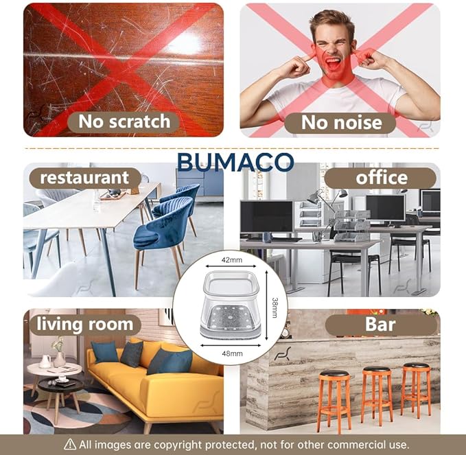 BUMACO Chair Leg Floor Protectors Square Chair Leg Protectors for Hardwood Floors Silicone Pads Covers to Protect Floors Clear-20 Pcs Square XL (1-5/8" to 2")