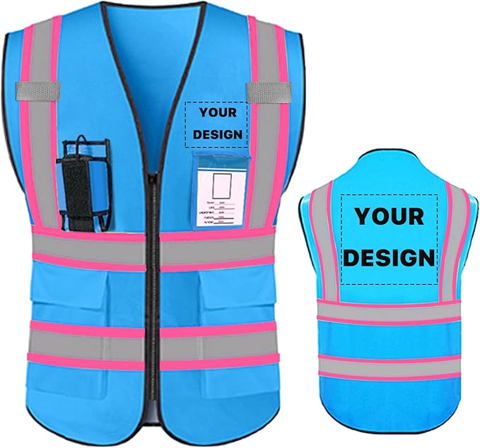 YOWESHOP High Visibility Reflective Safety Vest with Pockets Custom Your Logo Safety Workwear