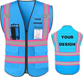 YOWESHOP High Visibility Reflective Safety Vest with Pockets Custom Your Logo Safety Workwear