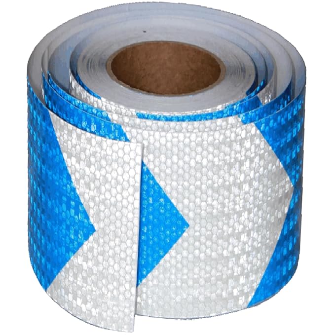 Blue and White Reflective Tape Outdoor Waterproof 8 inch X 66 feet, High Visibility Hazard Conspicuity Safety Industrial Marking Tape