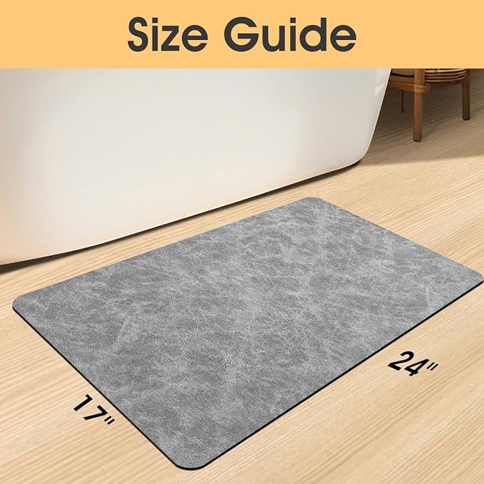 Ultra Thin Bath Mat, Upgrade Backing Non Slip Thin Bath Mats Fit Under Door, Quick Dry Ultra Absorbent Bathroom Rugs, Machine Washable Bath Rugs for Bathroom, Bathtub, Light Gray/Crackle/24"x17"