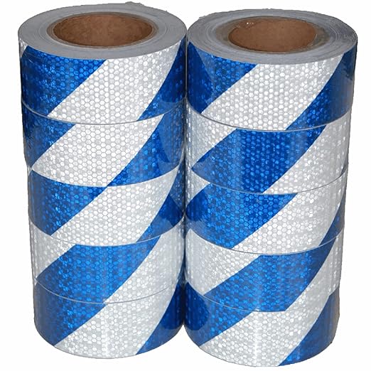 Reflective Tape Blue and White 2 inch X 66 feet X 10 Rolls, Outdoor Waterproof Hazard Conspicuity Warning Marking Tape