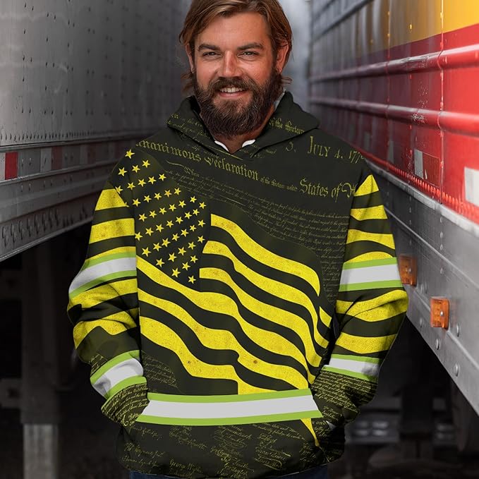 US Flag High Visibility Hoodie for Men Reflective Hoodie Safety Workwear for Worker Runner Patriotic ACC02