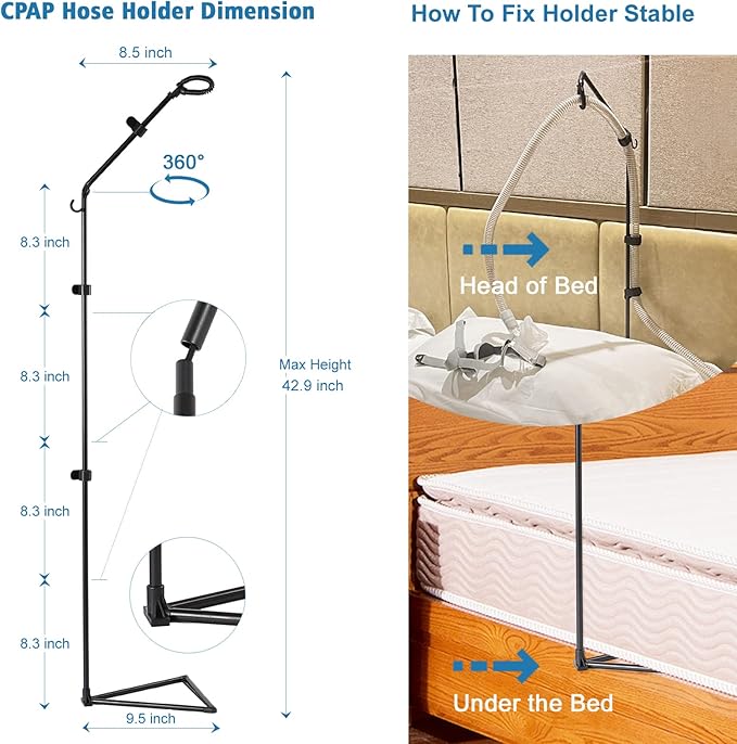 LONYEON CPAP Hose Holder - CPAP Hose Hanger for Bed Avoid Tangling and Prevent Blockage,Keeps The Air Hose Up and Away from Your Face and Arms to Make You Sleep Better,Black