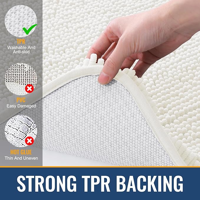 Arotive Bathroom Rugs 44x24, Extra Soft Absorbent Shaggy Chenille Bath Rugs, Machine Washable Rubber Backing Non-Slip Bath Mats for Bathroom Floor Tub and Shower, Home Decor Accessories, Ivory