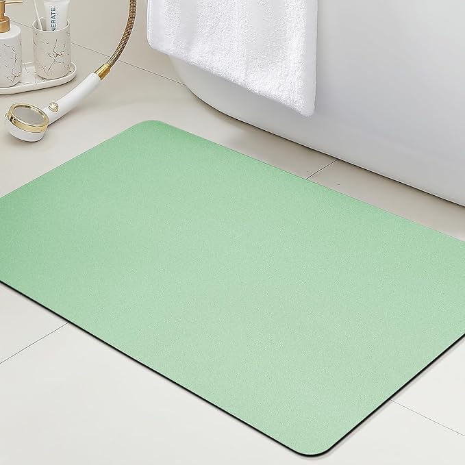 Ultra Thin Bath Mat, Upgrade Backing Non Slip Thin Bath Mats Fit Under Door, Quick Dry Ultra Absorbent Bathroom Rugs, Machine Washable Bath Rugs for Bathroom, Bathtub, Sage Green/Solid/32"x20"