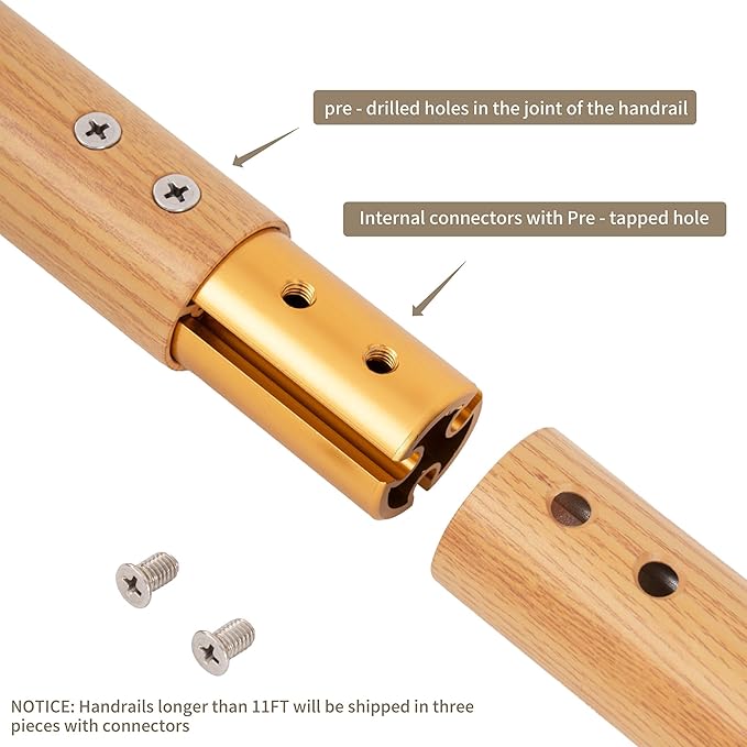 5 FT Modern Aluminum Handrail Set - ADA Compliant Indoor & Outdoor Stair Railing. 1.4" Diameter Grab Bar. Wall-Mounted with 90°Wall Return End. Rust Free(Cherry Wood Grain, 5 FT- Two Joined Pieces)