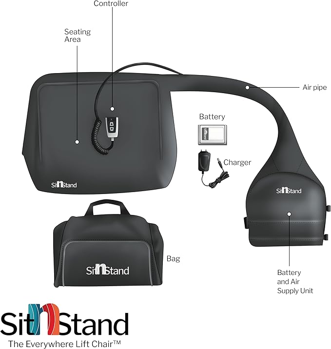 SitnStand Lift Assist Compact for Travel- 400lb Capacity Chair Lift Assist for Seniors, 100% Stand Assist Chair Lifts for Elderly, Lightweight Sit-to-Stand Lift Seat