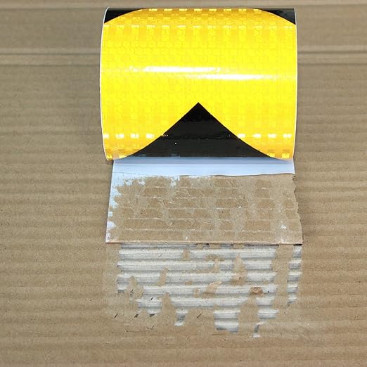Reflective Tape Yellow Black 4 inch X 10 feet, Outdoor Waterproof Hazard Conspicuity Warning Industrial Marking Tape