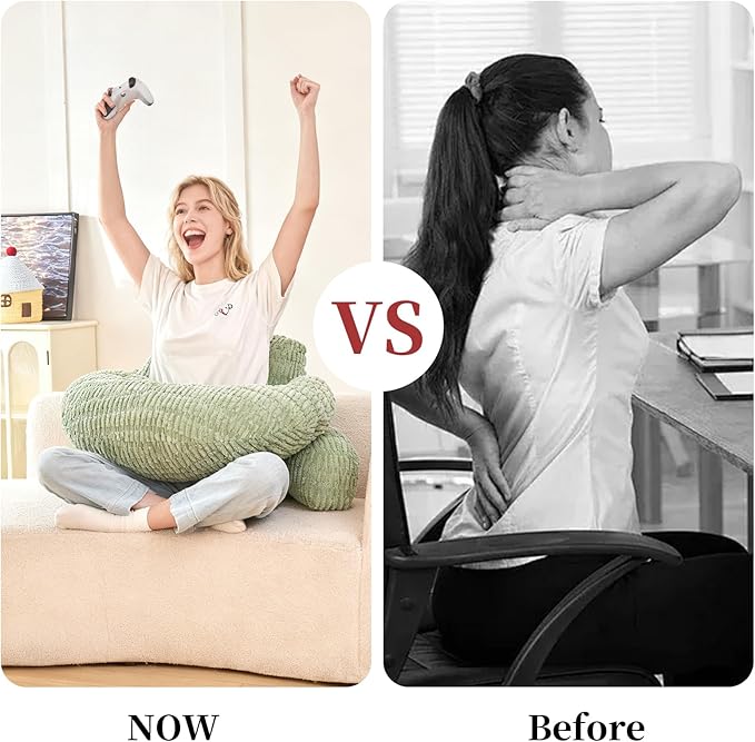 Back Pillow for Bed Sitting Up,U Shaped & Back Support Pillow for Bed,19" Backrest with Lumbar & Arm Support,Comfy Corduroy Fabric,Lap Pillow for Gaming/Reading/Watching TV,Green