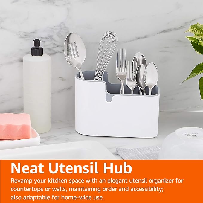 Amazon Basics Countertop & Wall Organization for Utensils, White & Grey