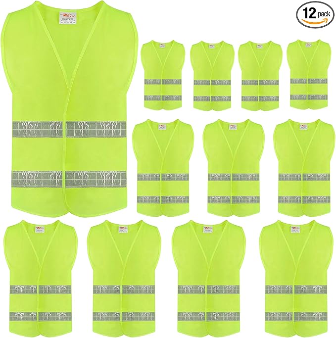 zojo Normal Visibility Safety Vests,12 Pcs, Adjustable Size,Lightweight Mesh Fabric, Wholesale Safety Vest for Outdoor Works, Fits for Men(Neon Yellow Updated)