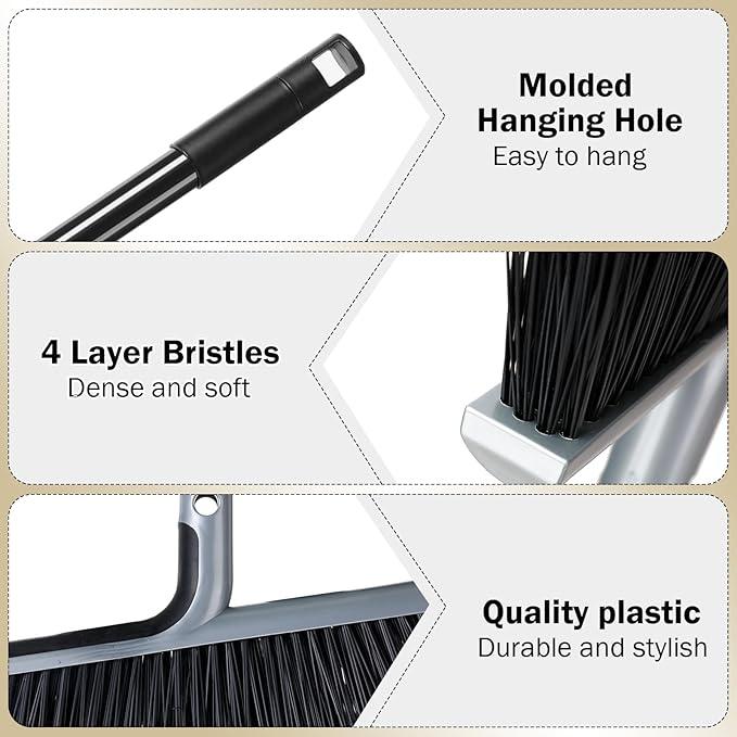 Roshtia 8 Pcs Heavy Duty Broom Set 58 Inch Outdoor Indoor Commercial Stiff Broom With Long Handle Angle Garage Concrete Outside for Sweeping Patio (Gray)