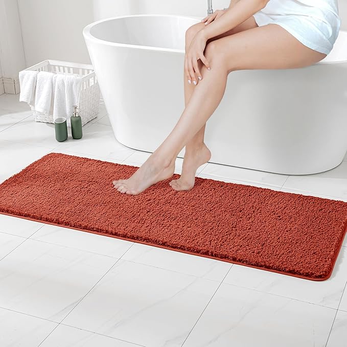 MIULEE Rust Extra Thick Non Slip Bathroom Rug Shaggy Soft Bath Mat Plush Microfiber Absorbent Water for Shower Tub Machine Washable (16x60 Inches)