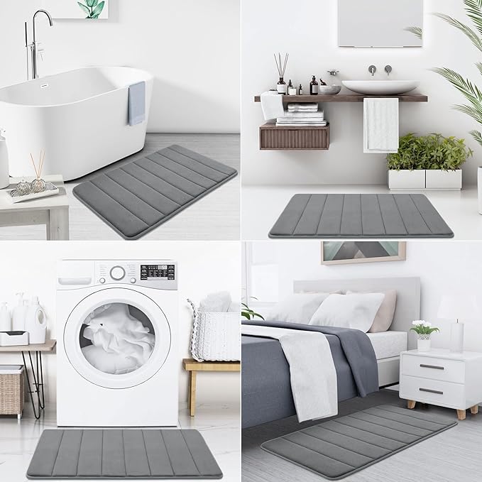 Buganda Memory Foam Bath Mat, 40" x 32", Ultra Soft and Non-Slip Bathroom Rugs, Water Absorbent and Machine Washable Bath Rug Runner for Bathroom, Shower, and Tub, Grey