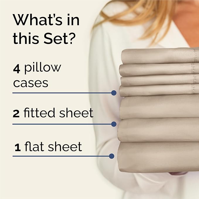 Split King 7 Piece Sheet Set - Cooling & Breathable Bed Sheets - Hotel Luxury Bed Sheets for Women, Men, Kids & Teens - Deep Pocket Bedding w/Easy Fit - Soft & Wrinkle Free - Split King Cream Sheets