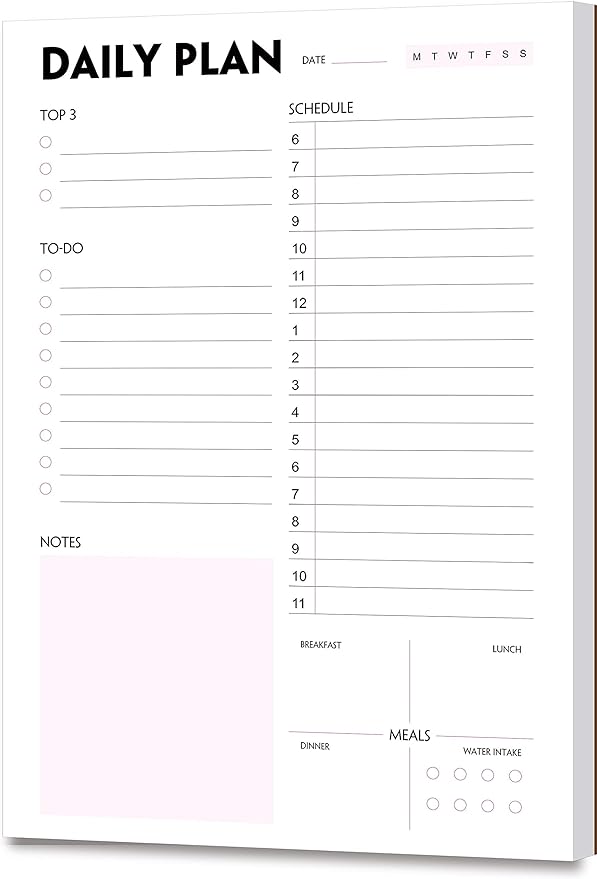 Daily Planner Notepad - A5 Calendar, Scheduler, Organizer with Priority, To Do List, Appointments, Notes, Meals and Water Intake Tracker, 50 Undated Tear-Off Sheets Planning Pad, 5.8"x8.25"