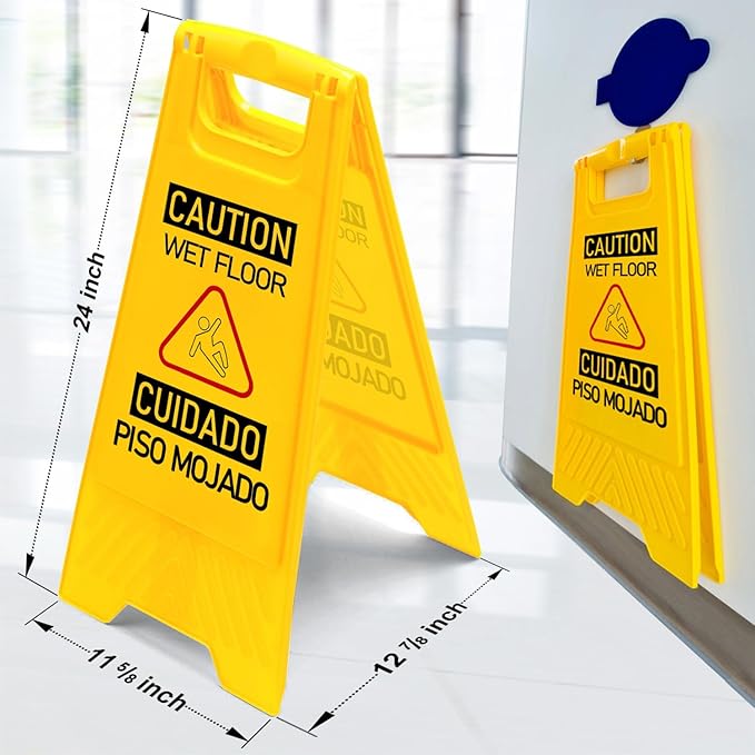 12-Pack Bilingual Caution Wet Floor Signs, A-Frame Double-Sided Warning Signs for Indoor & Outdoor Commercial Use, Foldable & Sturdy for Kitchen, Pool, Hotel and Workplace Safety