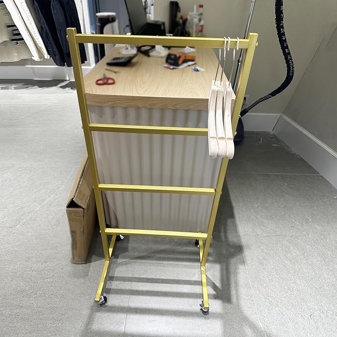 Clothing Hanger Storage System Hanger Stacker Metal Clothes Organizer with Casters, Retail Store Laundry Room Portable Hanger Stacker Holder (Color : Gold, Size : 19.7x15.7x43.3IN)