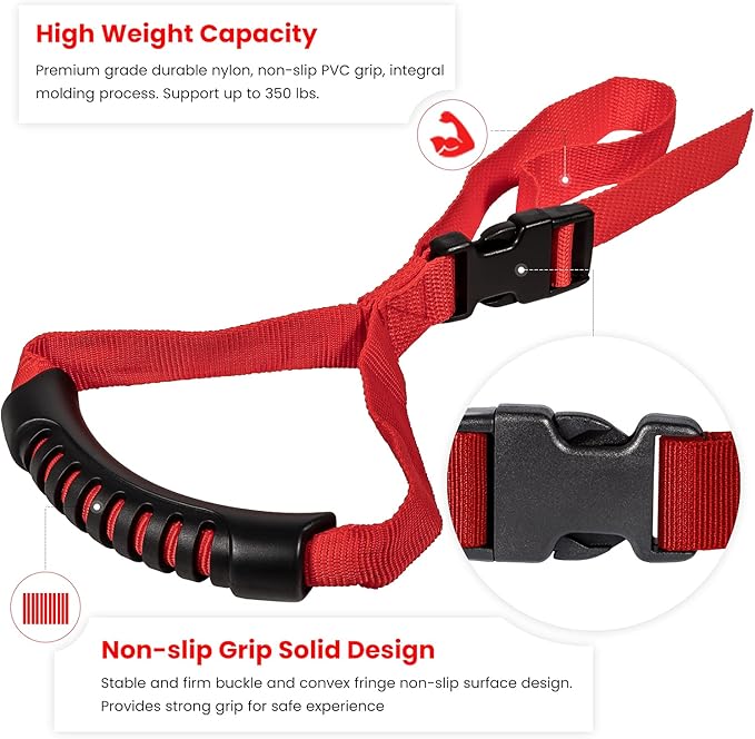 E-cowlboy Auto Cane Grab Handle Adjustable Standing Aid Safety Support Bar Nylon Grip Mobility Assist Device (Red 2 Pack)