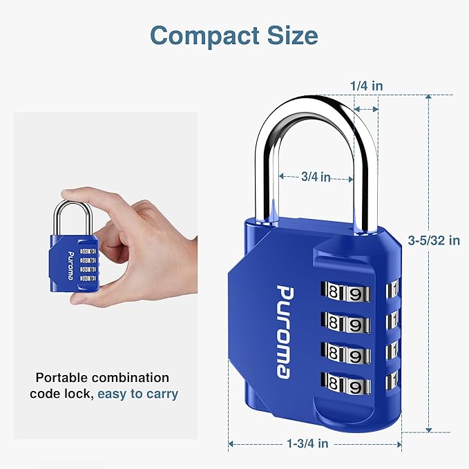 Puroma 1 Pack Combination Lock for Locker 4 Digit Outdoor Waterproof Padlock for School, Gym, Sports, Fence, Toolbox, Gate, Case, Outdoor, Hasp Storage, Cabinets (Blue)