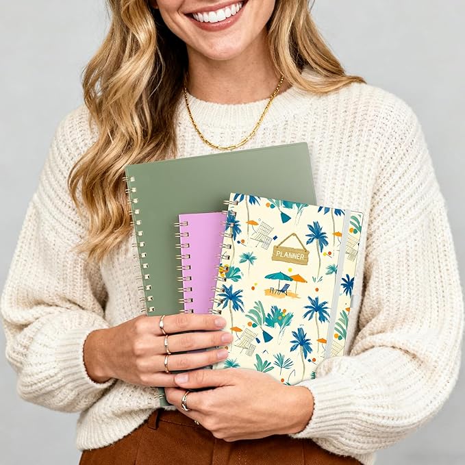 AHGXG 2026 Planner, Weekly and Monthly Planner for Women, Jan 2026 - Dec 2026, Medium Size (5.7" x 8.3"), Calendar 2026, Hardcover with Monthly Tabs, Spiral-Bound, 100 GSM Thick Paper, Blue-Beach