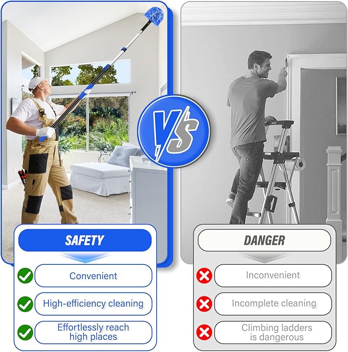 26FT Cobweb Duster with Extension Pole,Spider Web Cleaner with 4-Stage 5-20FT Aluminum Pole, Spider Web Brush for Outdoor and Indoor Cleaning