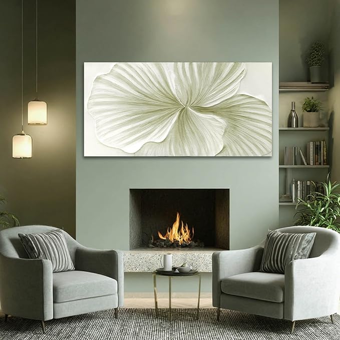MLART99 Large Green Flower Wall Art Plant Ginkgo Canvas Hand-drawn Painting Modern 29x58 Abstract Botanical Artwork Minimalist Decoration for Living Room Bedroom Office