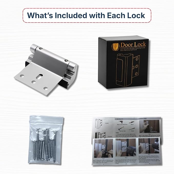 Door Reinforcement Lock - Home Security Child Proof Door Lock withstands 800 lbs, for Inward Swinging Doors, Door Locks for Kids Safety, Prevents Unauthorized Entry, Home Defense, 1-Pack