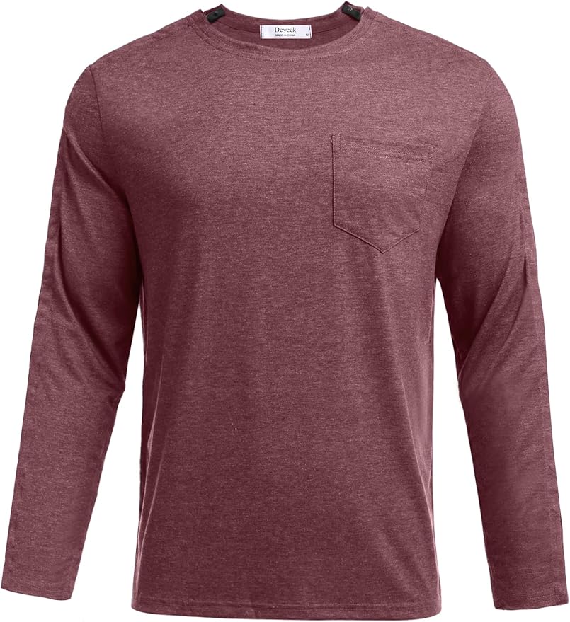 Deyeek Men's Post Shoulder Surgery Recovery Shirts Full Tear Away Long Sleeve Snap Chemo Port Access Shirt