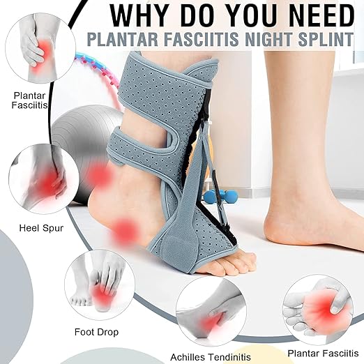 Plantar Fasciitis Night Splint-Upgrade 3 Adjustable Planter Facetious Relief Brace,Plantar Fasciitis Relief Women Men Straps,Support Relief Foot Drop Achilles Tendonitis Day Night(Gray-2PC)