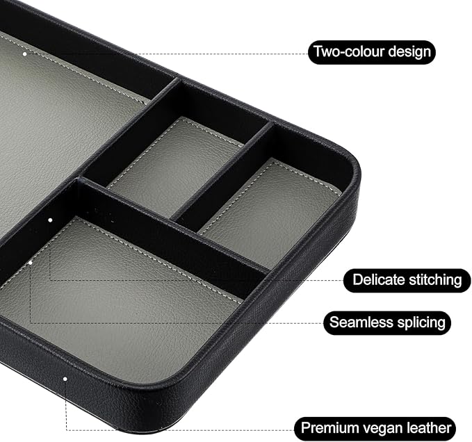 Leather Tray, Stylish and Organized Multifunctional Tray, for Table Entryway, Premium PU Leather, Catchall Trays for Keys, Watch, Wallet, Jewelry, and More (Black Frame)