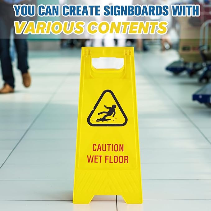8 Pack 24 Inch Blank Floor Sign Yellow A-frame Foldable Caution Sign Write-On Double Sided Safety Warning for Pool Restaurant Restroom Office