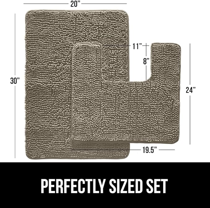 GORILLA GRIP Bathroom Rug Sets, Soft Chenille 2 Piece Area Rugs Set, Toilet Base Mat and 30x20 Carpet, Absorbent Microfiber Washable Mats Dry Quickly, Home Décor and Bath Room Accessories, Latte