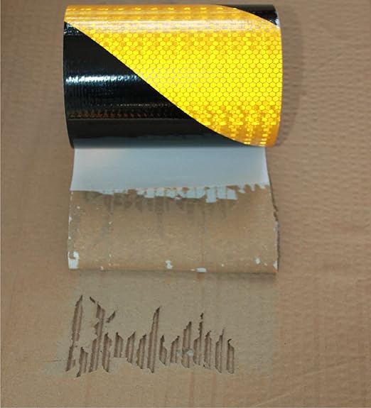 Yellow Black Reflective Tape Outdoor Waterproof 6 inch X 66 feet, High Visibility Hazard Conspicuity Safety Industrial Marking Tape