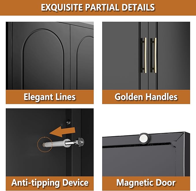 Metal Wall Cabinet, Overhead Cabinet for Wardrobe, Small Upper Storage Cabinet for Bedroom, Living Room, Black, 18" D x 32" W x1 5" H - Assembly Required