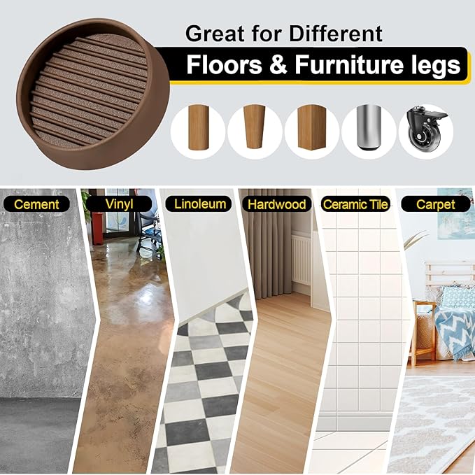 xxxHOLIC Non Slip Furniture Pads, 2” Brown Round Rubber Grippers for Hardwood Floors, Anti Skid Furniture Feet Coasters, Bed Couch Stoppers to Prevent Sliding and Scratches, Set of 4