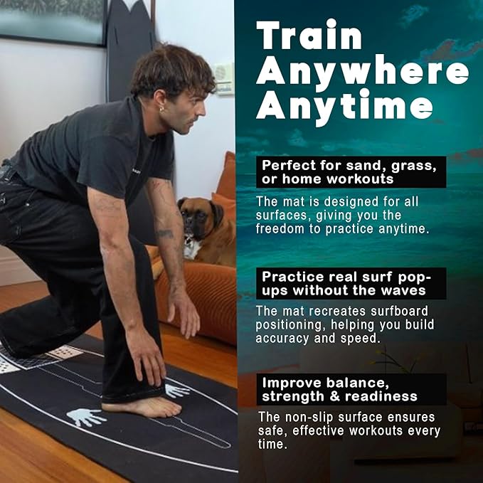 Surf Training Mat 72" × 27.5" - Surf Yoga Mat for Pop-Up Practice, Balance & Surfing Workout - Durable Non-Slip Neoprene Rubber Surf Mat Trainer for Home and Surf Fitness
