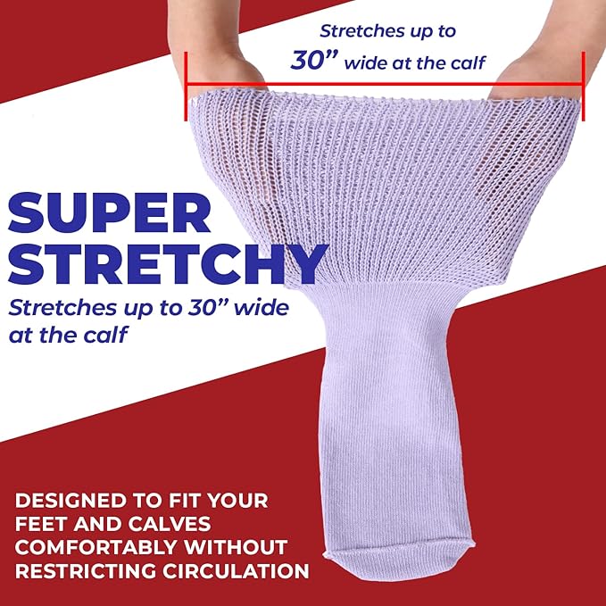 FORTIVO 2 Pairs Extra Wide Socks For Swollen Feet, Non-Slip Hospital and Diabetic Socks for Men and Women