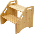 Wooden Step Stool for Toddlers and Adults, 300 lbs Capacity, Two Tier Bathroom Stool with Handles, Lightweight Non-Slip Pads, for Toilet, Sink or Kitchen Use