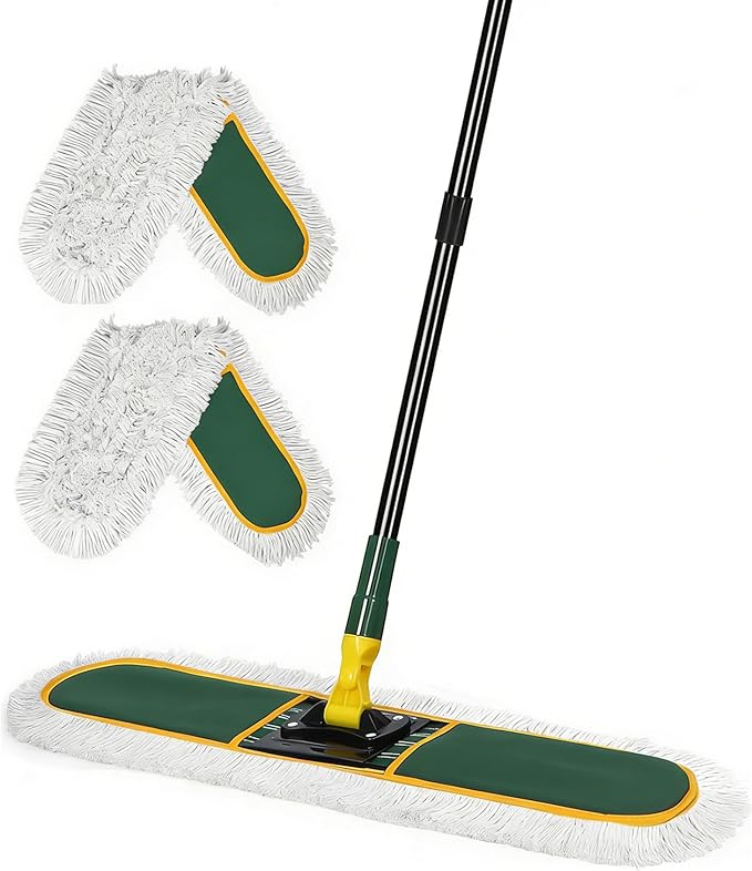 24" Commercial Dust Mop for Floor Cleaning, Heavy Duty Large Mop with Replacement Mops Pads, Industrial Duster Floor Wet Dry Broom for Cleaning Office Garage Hardwood Warehouse