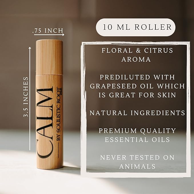 Soulistic Root Calm Essential Oil Roller, Calm Essential Oil Roll On Blend, 10ml Glass Roller- Stress Relief, Essential Oil Blends, Aromatherapy Self Care Products for Women