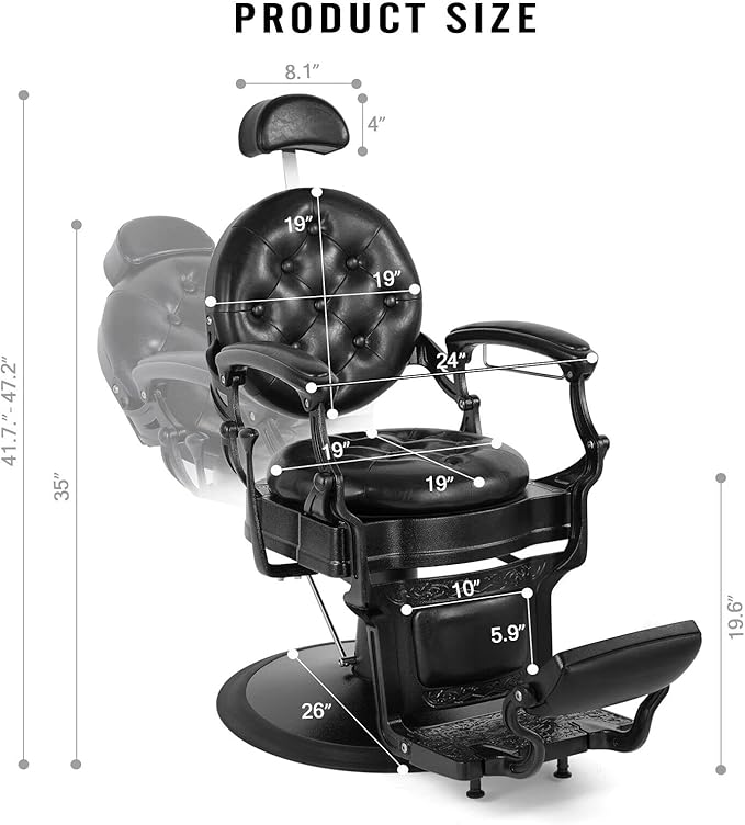 Artist hand Retro Barber Chair Heavy Duty Barber Chairs Vintage Salon Chair Hydraulic Recline Chair Rounded Cushioning Beauty Spa Styling Equipment(Black)