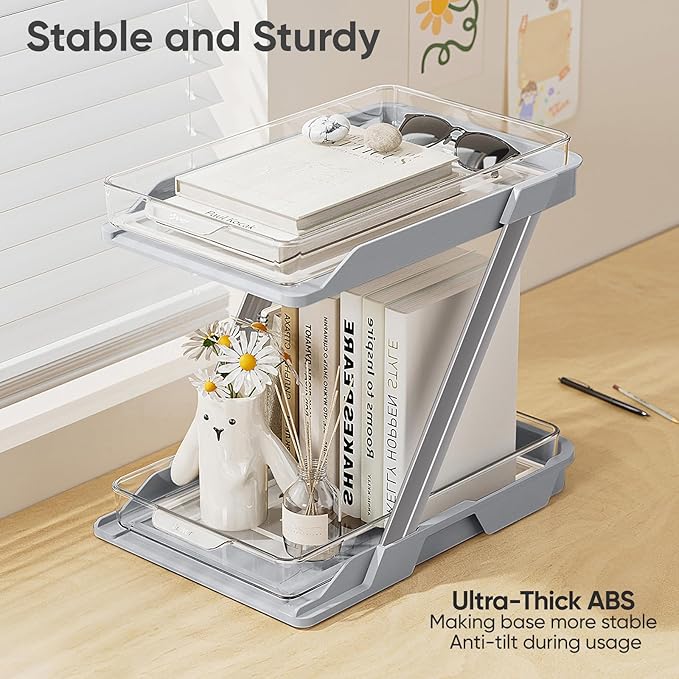2 Pack Bathroom Organizers and Storage - Multi-Purpose,2-Tier Clear Pull Out Organization for Bathroom,Under Sink,Kitchen,Vanity,Countertop,Cabinet,Pantry & Medicine Cabinet,Grey