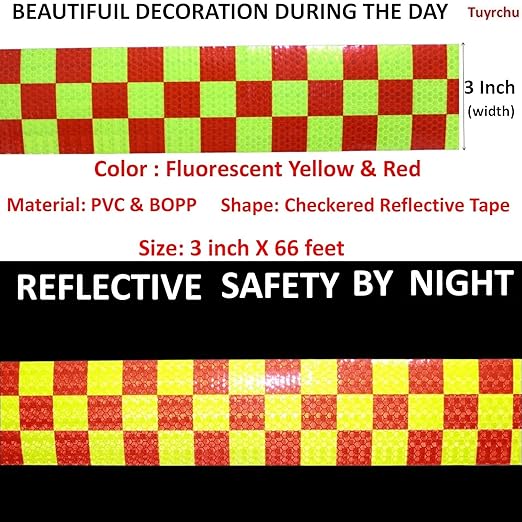 Reflective Tape Outdoor Waterproof 3 inch X 66 feet, High Visibility Hazard Conspicuity Warning Safety Industrial Marking Tape